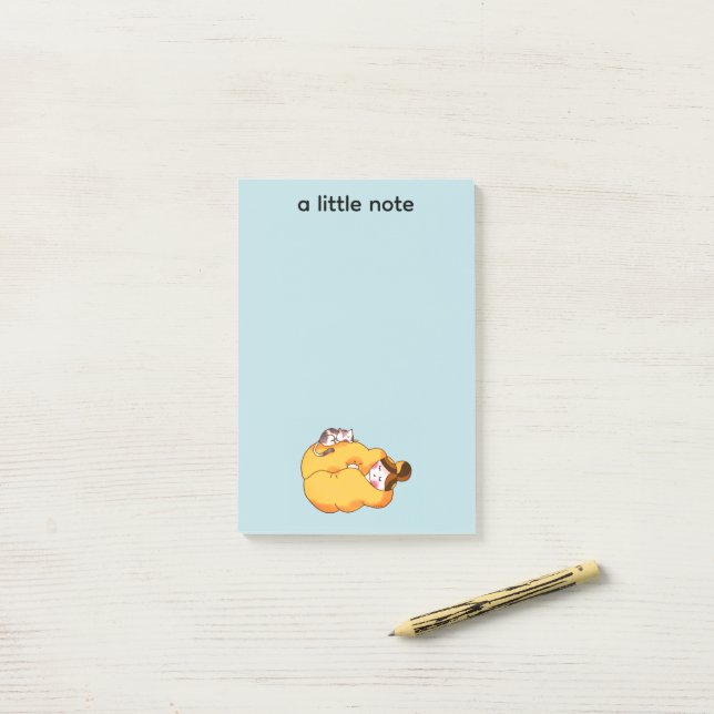 Sleeping Girl with Cozy Cat Post-it Notes (On Desk)