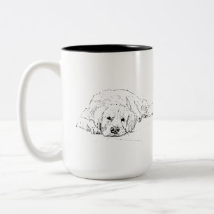 Sleeping Golden Retriever, Dog Drawing Two-Tone Coffee Mug