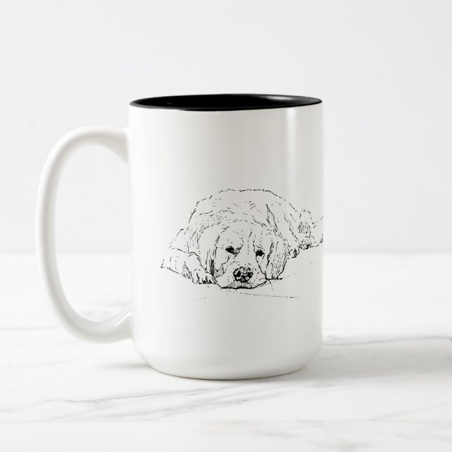 Sleeping Golden Retriever, Dog Drawing  Two-Tone Coffee Mug (Left)