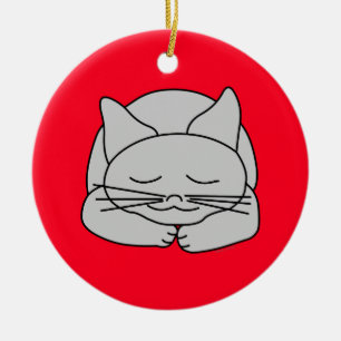 Sleeping Gray Cat Ceramic Ornament