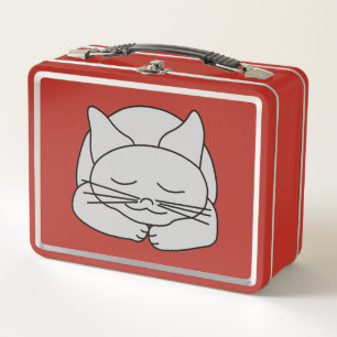 Sleeping Gray Cat Metal Lunch Box