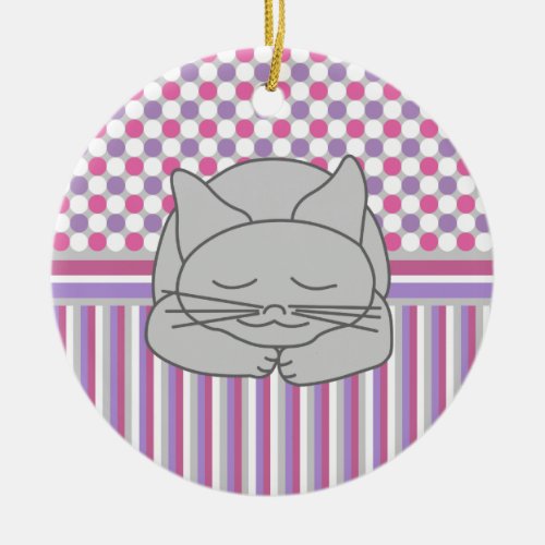 Sleeping Gray Cat Pattern Ceramic Ornament