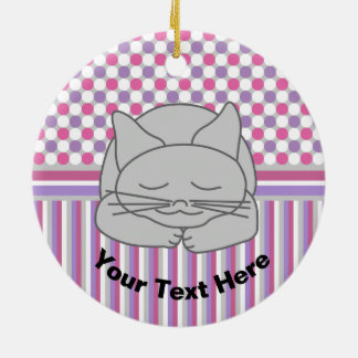 Sleeping Gray Cat Pattern Ceramic Ornament