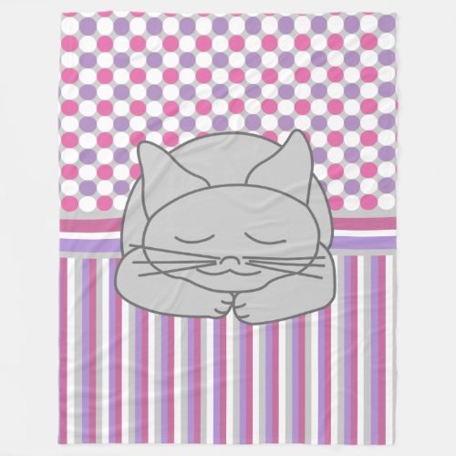 Sleeping Gray Cat Pattern Fleece Blanket