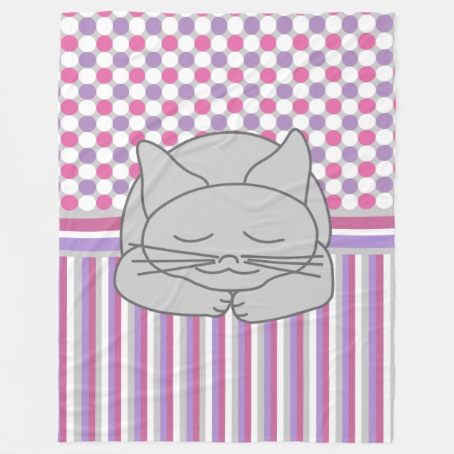 Sleeping Gray Cat Pattern Fleece Blanket (Front)