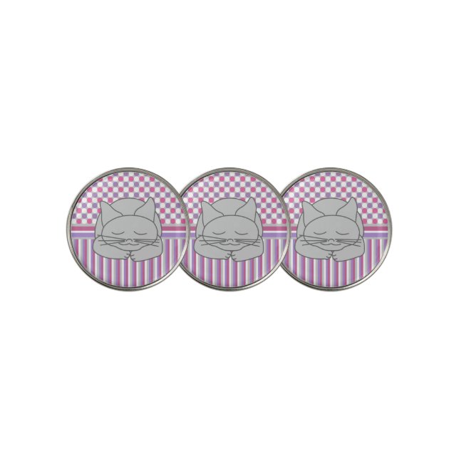 Sleeping Gray Cat Pattern Golf Ball Marker (3 Up)