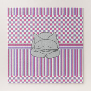 Sleeping Gray Cat Pattern Jigsaw Puzzle