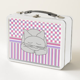 Sleeping Gray Cat Pattern Metal Lunch Box