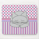 Sleeping Gray Cat Pattern Mouse Pad