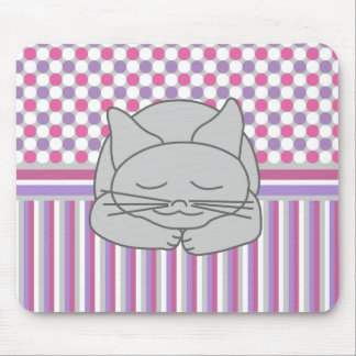 Sleeping Gray Cat Pattern Mouse Pad