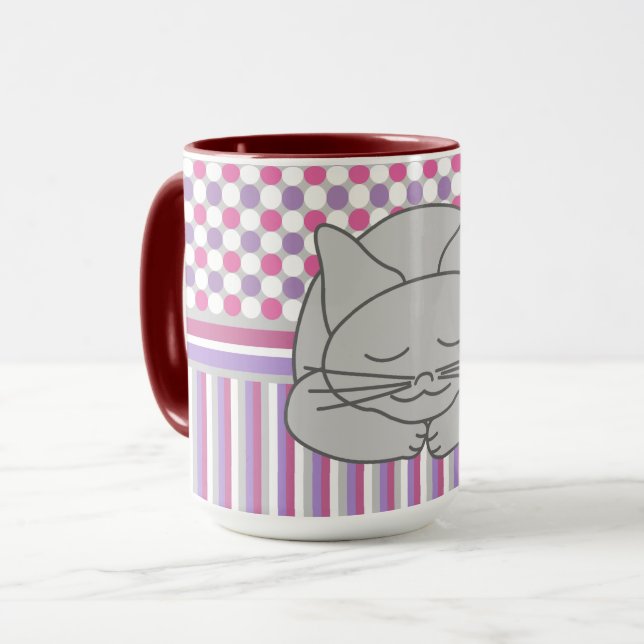Sleeping Gray Cat Pattern Mug (Front Left)