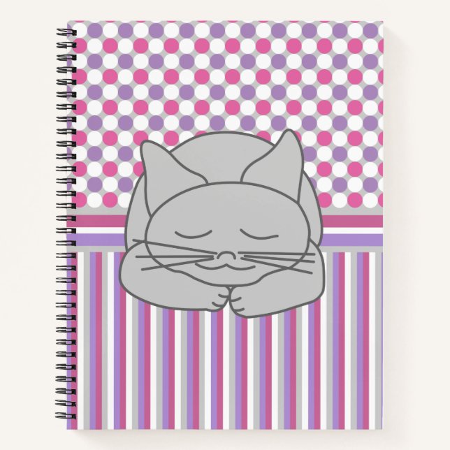 Sleeping Gray Cat Pattern Notebook (Front)