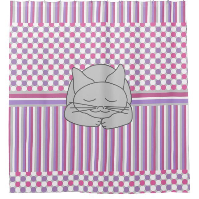 Sleeping Gray Cat Pattern  Shower Curtain (Front)