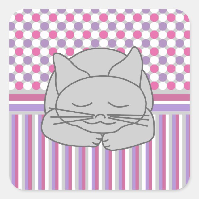 Sleeping Gray Cat Pattern Square Sticker (Front)