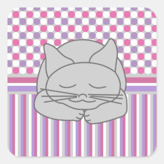 Sleeping Gray Cat Pattern Square Sticker