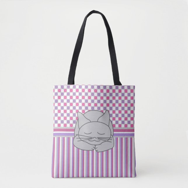 Sleeping Gray Cat Pattern Tote Bag (Front)