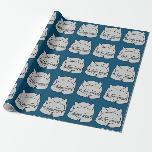 Sleeping Gray Cat Wrapping Paper (Unrolled)