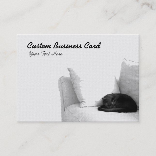 Sleeping Grey Cat on White Sofa Business Card (Front)
