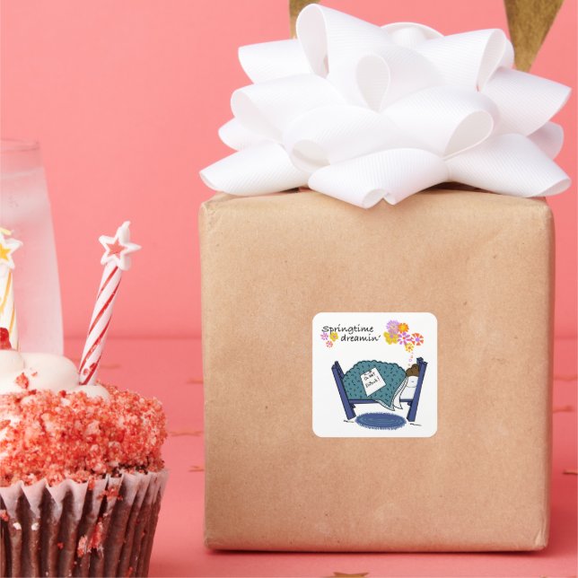 Sleeping Groundhog Dreaming of Spring Square Sticker (Party)