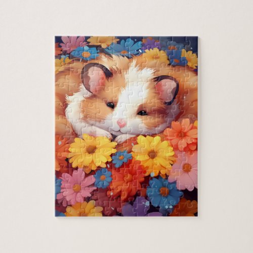 Sleeping guinea pig with flower jigsaw puzzle