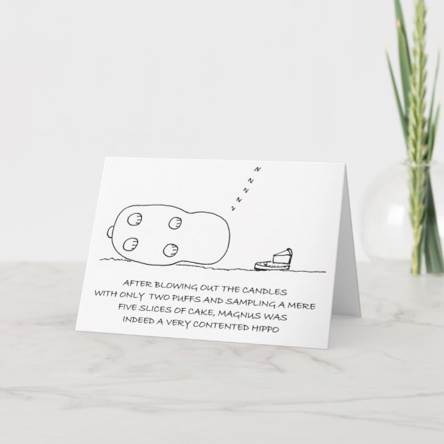 Sleeping Happy Hippo Cute Birthday Card (Front)