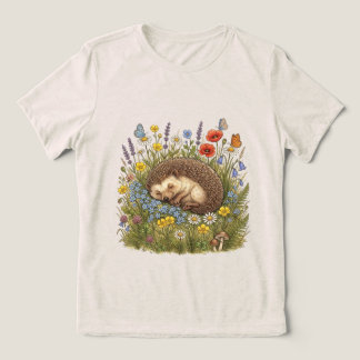 Sleeping Hedgehog in Wildflower Meadow Aesthetic Tri-Blend Shirt