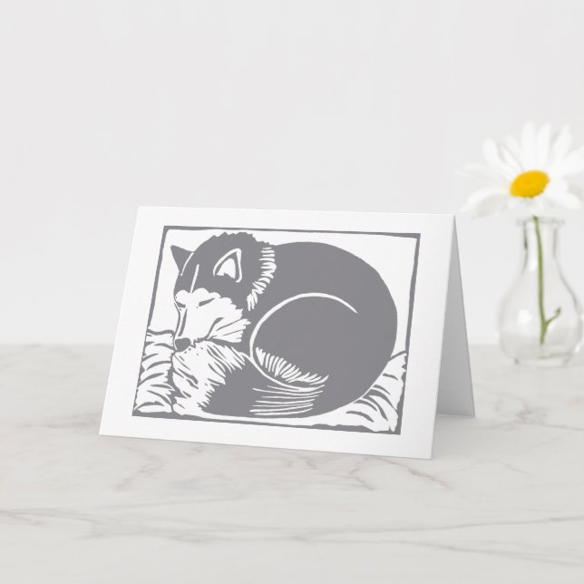 Sleeping Husky Grey and White Greeting Card (Small Plant)