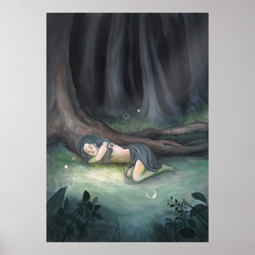 Sleeping in the Woods _ Girl in Forest Painting Poster