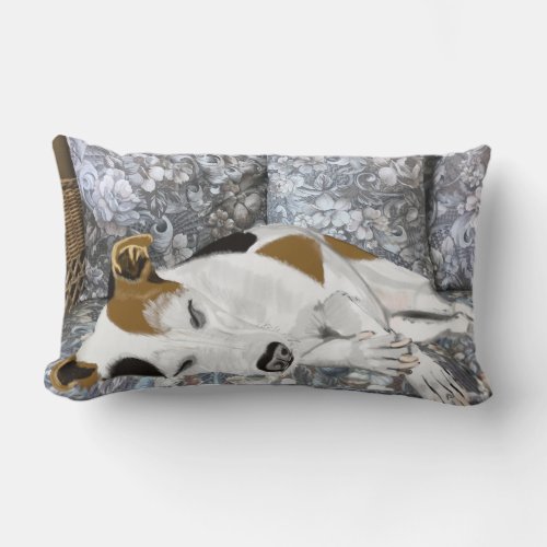 Sleeping Jack Russell against abstract ferns Lumbar Pillow