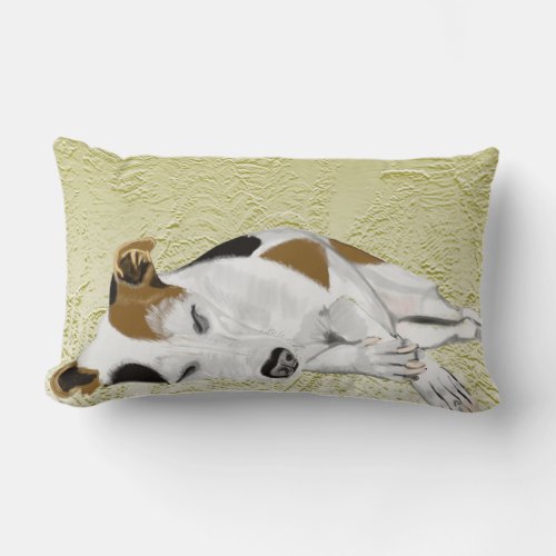 Sleeping Jack Russell against abstract ferns Lumbar Pillow