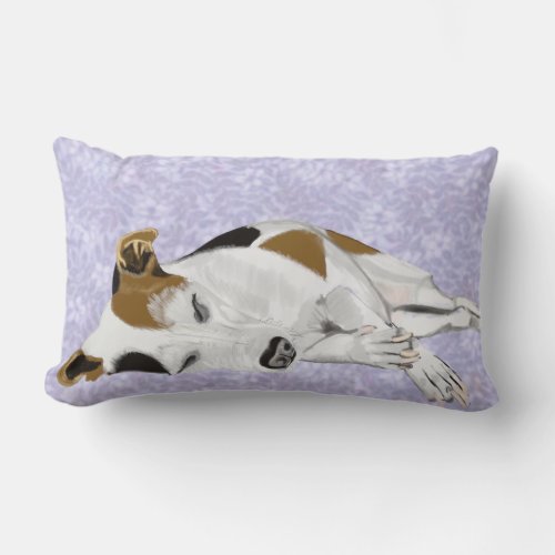 Sleeping Jack Russell on a Blue Floral Background Lumbar Pillow