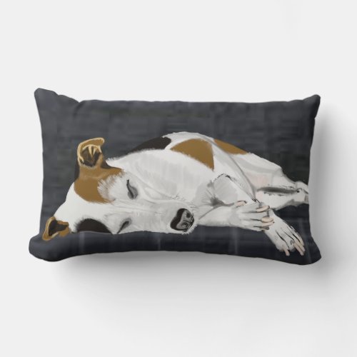 Sleeping Jack Russell on Dark Charcoal Dog Bed Lumbar Pillow
