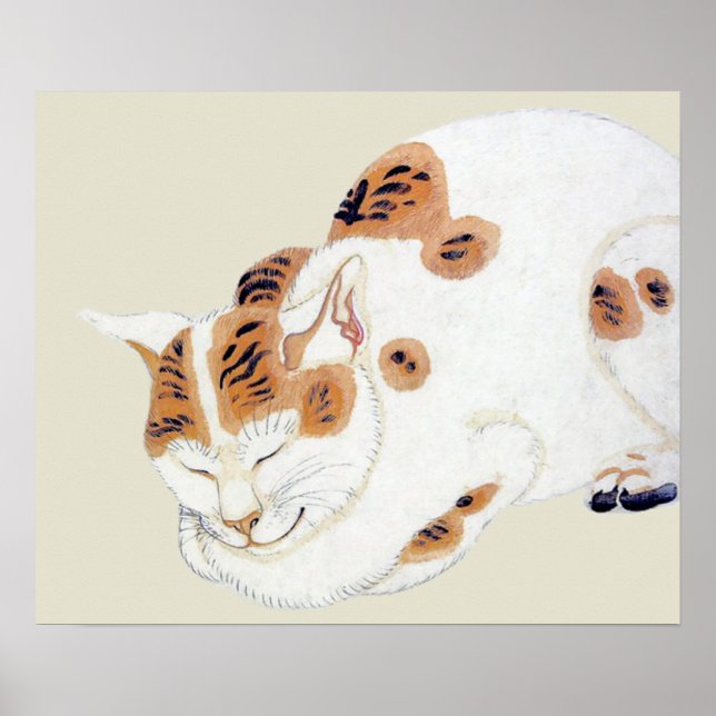 Sleeping Japanese Cat Art Poster Print (Front)