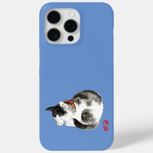 Sleeping Japanese Cat Black and White iPhone 15 Pro Max Case