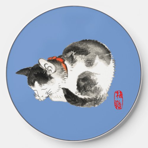 Sleeping Japanese Cat Black and White Wireless Charger