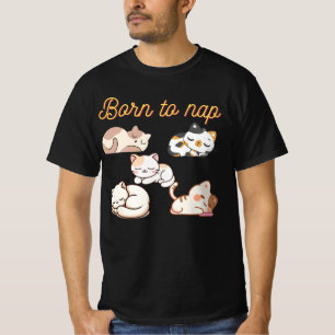 Sleeping Kawaii Cats Cartoon Design T-Shirt