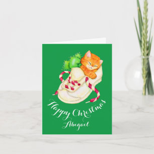 Sleeping kitten cat Christmas card