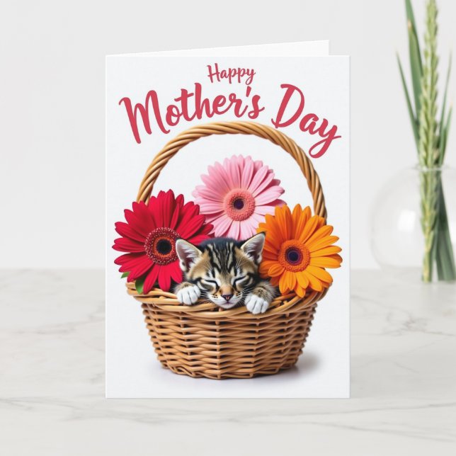 Sleeping Kitten Floral Mothers Day Card (Front)