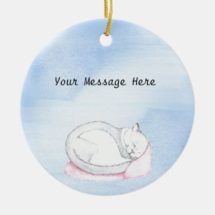 Sleeping Kitten Illustration Ceramic Ornament