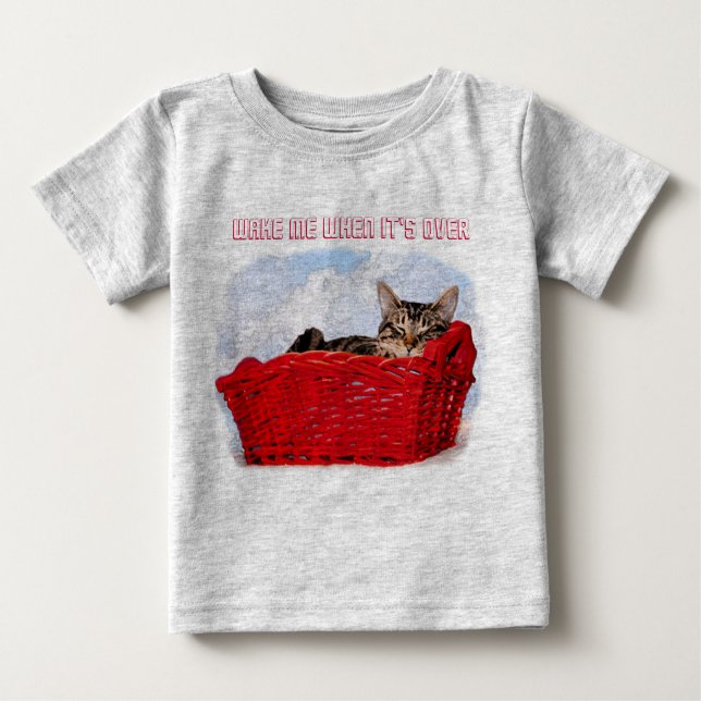 Sleeping Kitten In Bright Red Basket Personalized Baby T-Shirt (Front)