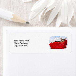 Sleeping Kitten In Bright Red Basket Personalized Label
