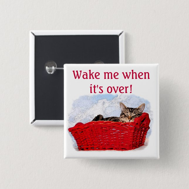 Sleeping Kitten In Bright Red Basket Personalized Pinback Button (Front & Back)