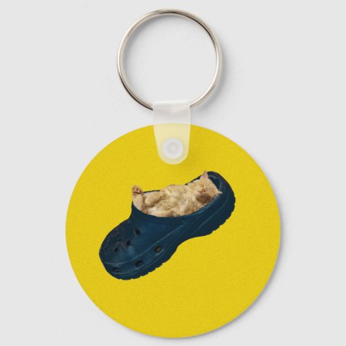 Sleeping Kitten In Croc Shoe Keyring