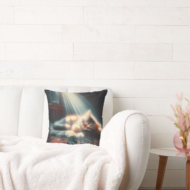 Sleeping Kitten In Sunlight Throw Pillow (Couch)