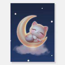 Sleeping Kitten Moon – Cute Kawaii Wall Art