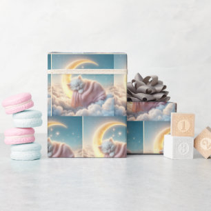 Sleeping Kitten On a Crescent Moon Wrapping Paper