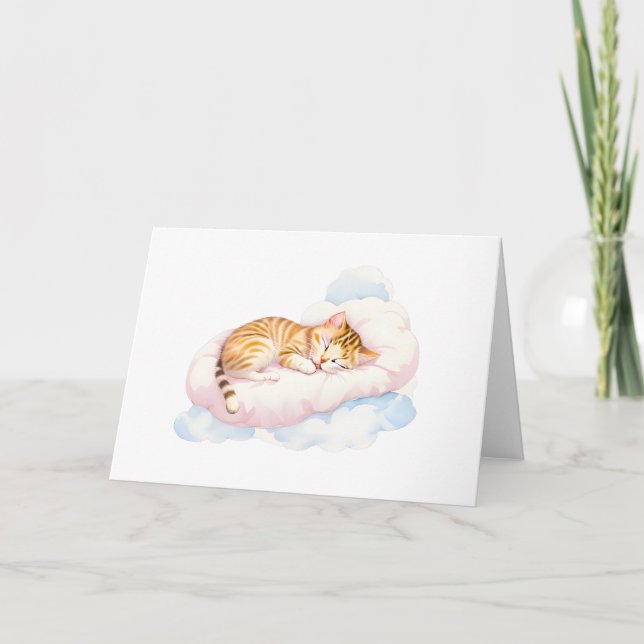 Sleeping Kitten on Fluffy Clouds Blank Greeting  Card (Front)