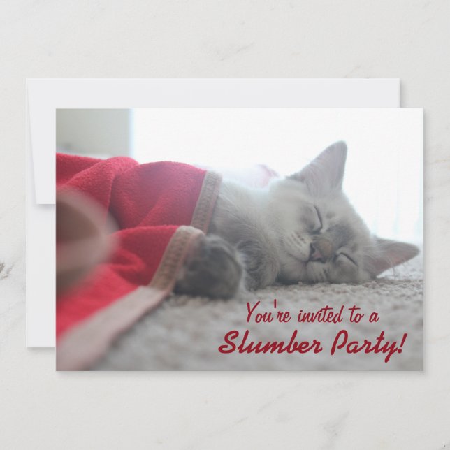 Sleeping Kitten Slumber Party Invitation (Front)
