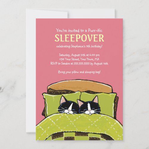 Sleeping Kitten Slumber Party Invitations
