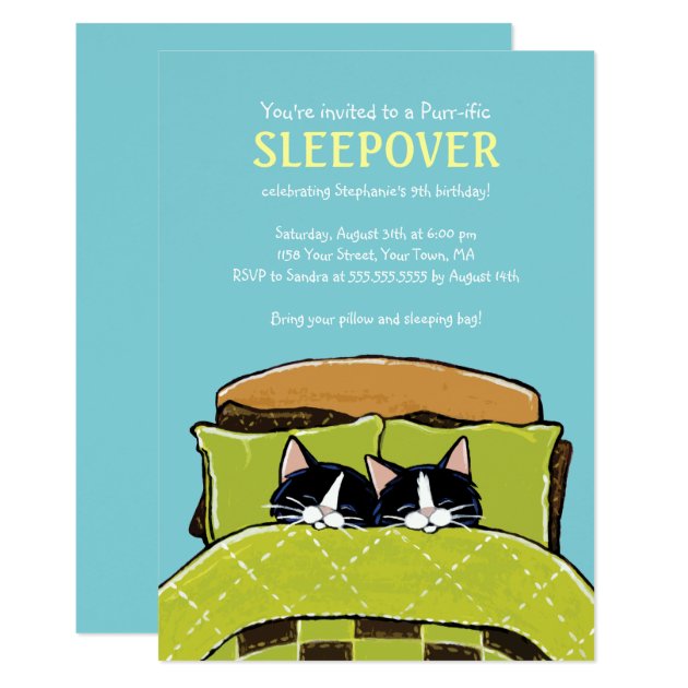 Sleeping Kitten Slumber Party Invitations